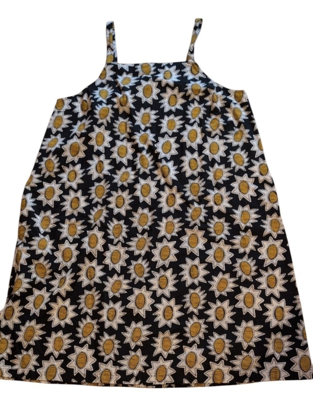 Gudrun Sjoden Cotton Sleeveless Tunic Dress Sunflower Print Black Yellow L